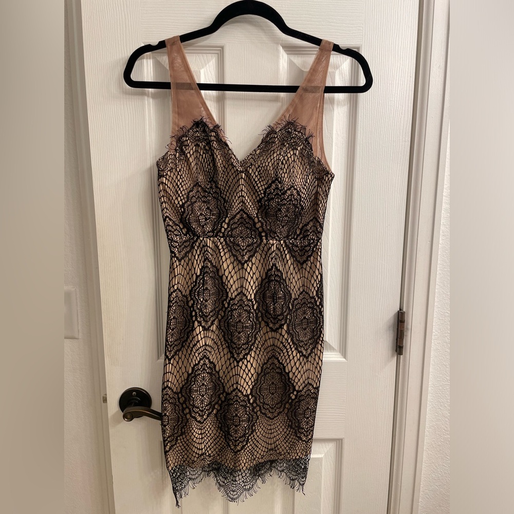 Vestique dress, size small. Nude mesh with black lace overlay.